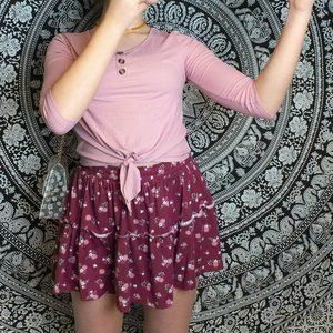 pink & maroon floral two piece outfit